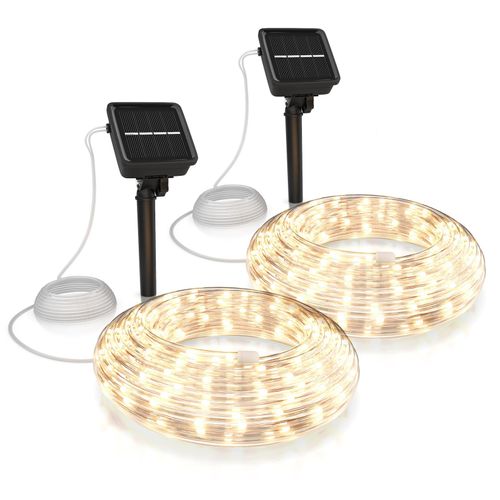 BEARWARE 2x LED-Lichterkette, Solar 10m warmweiß, Innen & Außen, Solarpanel mit Akku, 100 Leds, IP44