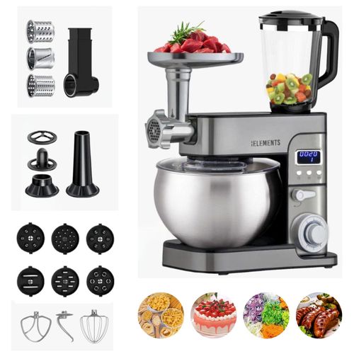 KB ELEMENTS 4 in1 Küchenmaschine - 8,5L, Teigknetmaschine, 2500W, Fleischwolf, StandMixer, Durchlaufschnitzler, 6 Pasta-Aufsätze