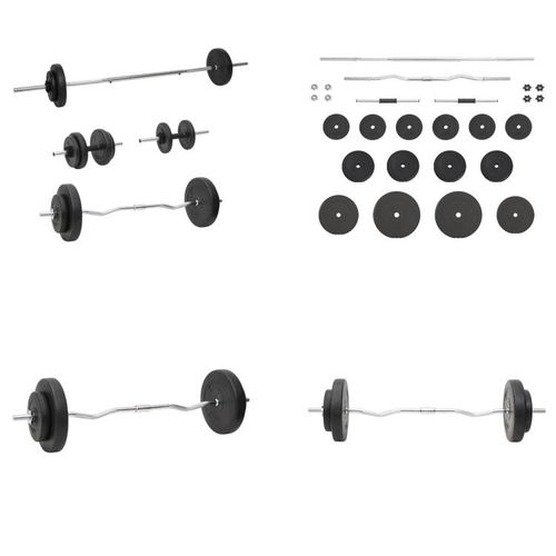 vidaXL Langhantel und Kurzhantel mit Gewichten 60 kg - Langhantel Mit Gewicht - Langhantel Mit Gewichten - Langhantel Set - Fitness Trainingsgerät