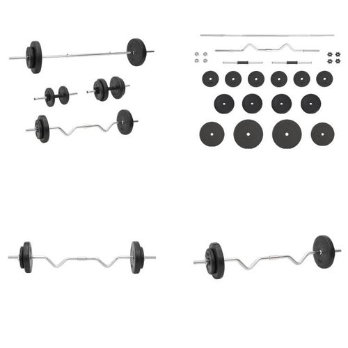 vidaXL Langhantel und Kurzhantel mit Gewichten 60 kg - Langhantel Mit Gewicht - Langhantel Mit Gewichten - Langhantel Set - Fitness Trainingsgerät