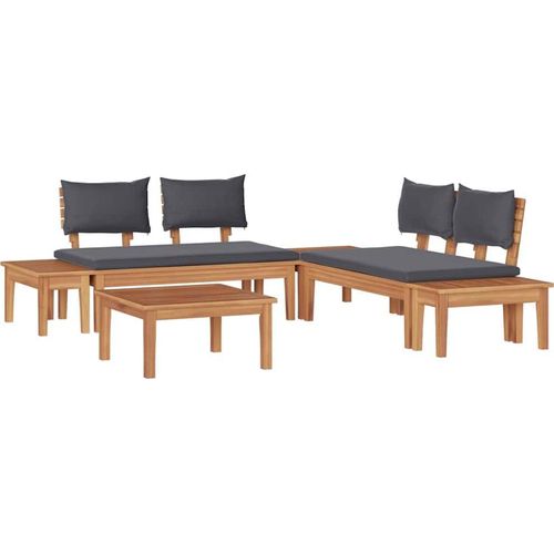 vidaXL Gartenbänke Set mit Kissen mit Speicher 3 pcs Braun, Grau