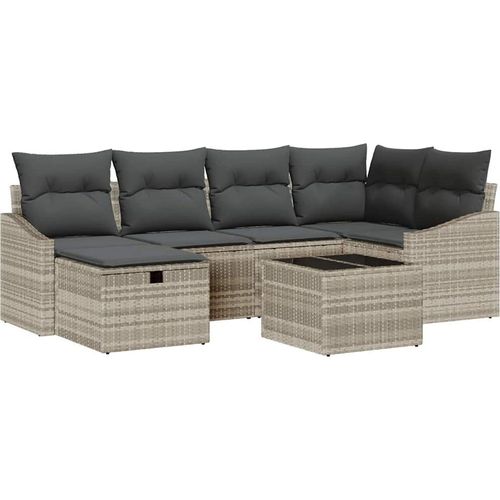 vidaXL Garten-Sofa-Set mit Kissen mit Speicher 7 pcs Grau