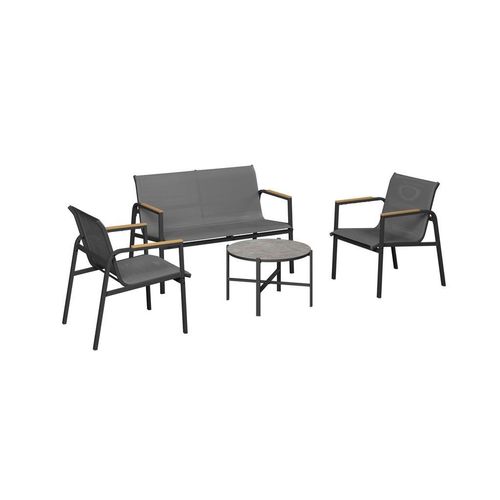 Ambia Garden Loungegarnitur , Grau, Natur, Dunkelgrau , Metall, Kunststoff, Glas, Textil , 4-teilig , Flachrohr , Loungemöbel, Loungemöbel-Sets