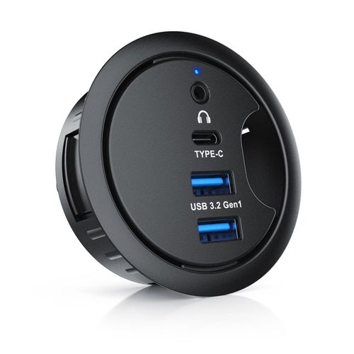 CSL Kabeldurchführung mit USB Hub, 2x USB-A, 1x USB-C, Audioanschluss