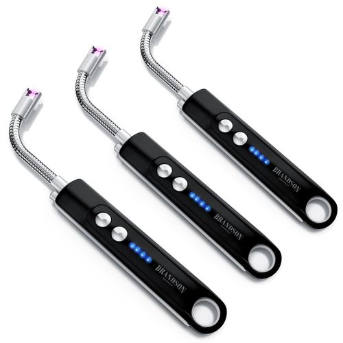 Brandson 3x Feuerzeug elektrisch, Lichtbogen Stabfeuerzeug USB aufladbar, Kerzenanzünder für Küche, Kerzen, Gasherde, Grill, Kamin
