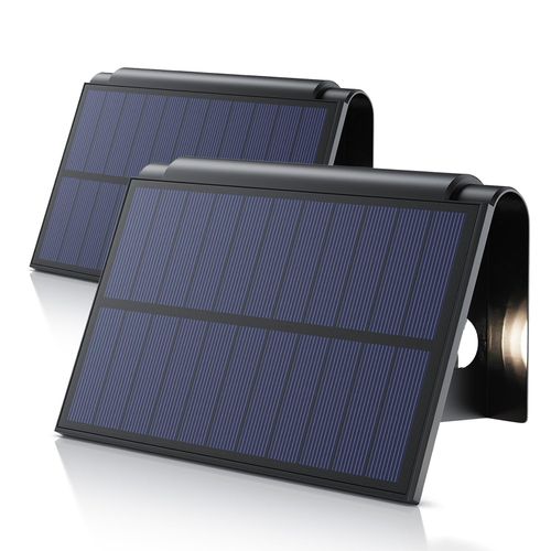 BEARWARE 2x LED Solarleuchte Solar Wandleuchte für außen mit Akku & ohne Stromanschluss Wasserdicht, Ein-/Ausschalter; mehrere Helligkeitsstufen, LED fest integriert, Warmweiß, 1800 mAh Akku, Solarpanel, IP54, wetterfest, für Außenmontage