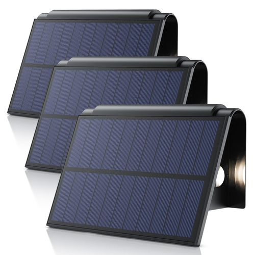 BEARWARE 3x LED Solarleuchte Solar Wandleuchte für außen mit Akku & ohne Stromanschluss Wasserdicht, Ein-/Ausschalter; mehrere Helligkeitsstufen, LED fest integriert, Warmweiß, 1800 mAh Akku, Solarpanel, IP54, wetterfest, für Außenmontage