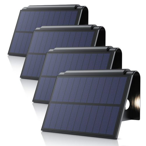 BEARWARE 4x LED Solarleuchte Solar Wandleuchte für außen mit Akku & ohne Stromanschluss Wasserdicht, Ein-/Ausschalter; mehrere Helligkeitsstufen, LED fest integriert, Warmweiß, 1800 mAh Akku, Solarpanel, IP54, wetterfest, für Außenmontage