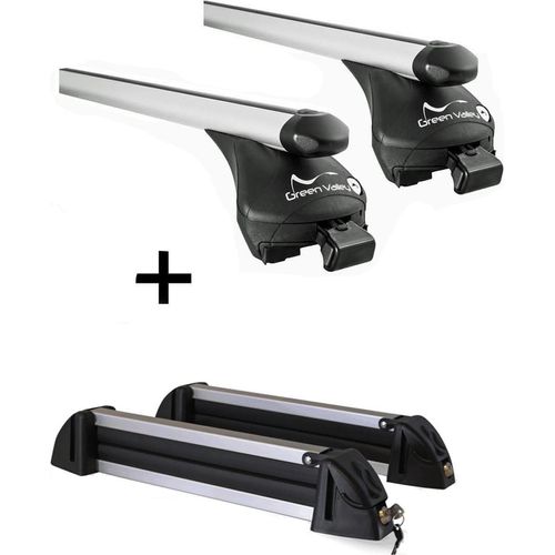 VDP Relingträger Quick L + Skiträger/Snowboardträger/Skihalter Alu 4 Paar Ski kompatibel mit für BMW X1 (E84) 2009-2015