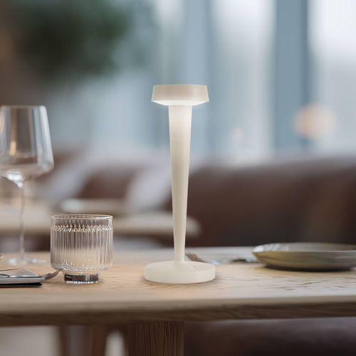 Lucande LED-Akku-Kerzenständer Lea, Vase, beige, 28 cm
