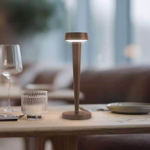 Lucande LED-Akku-Kerzenständer Lea, Vase, dunkelbraun, 28 cm