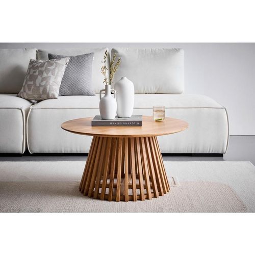 Cantus Couchtisch , Natur, Eiche , Holz , Eiche , massiv , rund , Säule, rund , 80x40x80 cm , einfacher Aufbau , Holzmöbel, Holztische, Couchtische