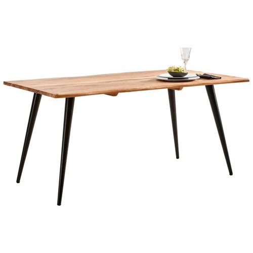 Carryhome Esstisch , Schwarz, Akazie , Holz, Metall , Akazie , massiv , rechteckig , rund , 90x76x160 cm , Esszimmer, Tische, Esstische,