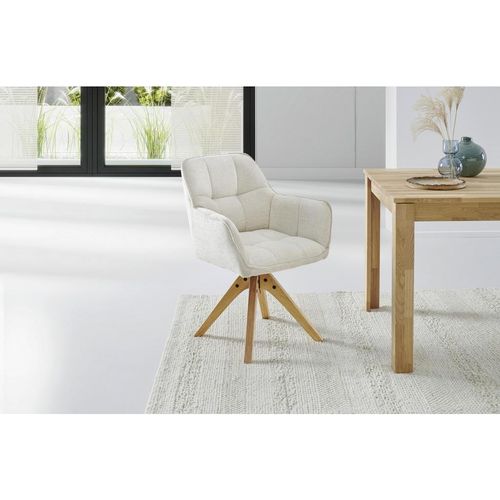 Mid.you Armlehnstuhl , Eiche, Beige , Holz, Textil , Eiche , massiv , Drehkreuz , 63x83x61 cm , inklusive Armlehnen, Sitzfläche 360° drehbar , Stühle