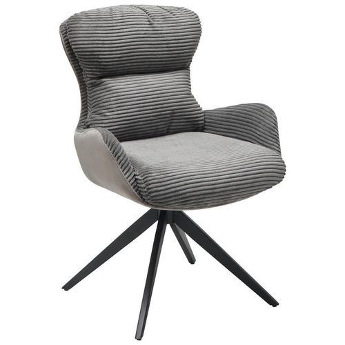 Mid.you Armlehnstuhl Cord , Grau , Metall, Textil , Drehkreuz , 58x88x68 cm , Sitzfläche 360° drehbar , Esszimmer, Stühle, Esszimmerstühle,