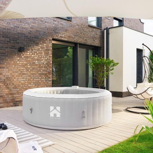HOME DELUXE - Outdoor Whirlpool - SPLASH - Farbe: Uni Grau - 208 cm, Höhe 65 cm, 130 Luftdüsen - inkl. Abdeckung, Reparaturset, Filterset I Außen Whirlpool Spa für 6 Personen
