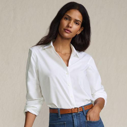 Kurze, bügelfreie Hemdbluse, Damen,  Weiß, Baumwolle, by Lands' End