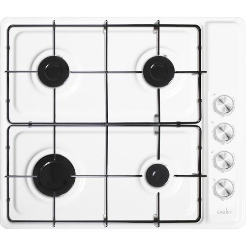 Gasline Gaskocher, Tischgerät ,4 flammig, Gasherd, Campingkocher, GAC60LPG, Weiß, Sabaf-Brenner, Thermoelektrische Zündsiche ohne Gaskartusche