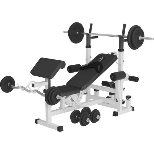 GORILLA SPORTS® Kraftstation - Multifunktion Hantelbank mit 108 kg Hantelset, Ablage, Dip Station, Butterfly, Curlpult, Beincurler, Seilzug, Gummi Hantelscheiben - Fitnessstation