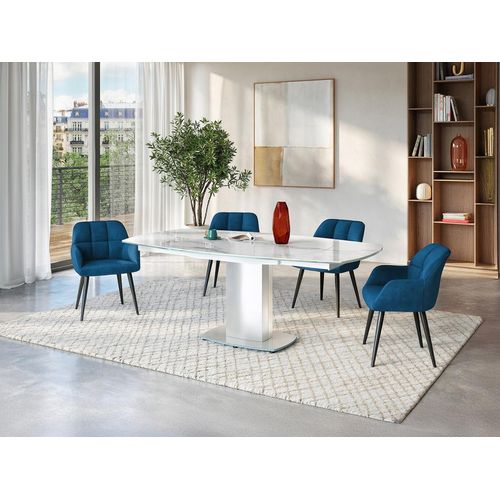 Sparset: Esstisch TALICIA + 4 Stühle PEGA - Weiß & Blau