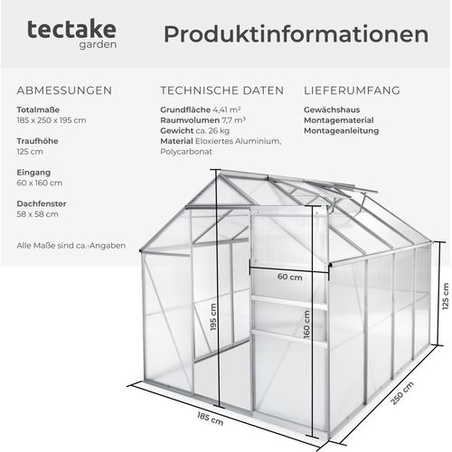 Gewächshaus 7,7 m³ 185 x 250 x 195 cm