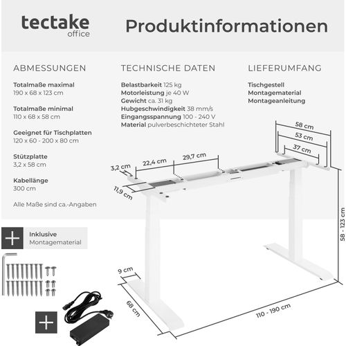 Tischgestell Denis 110 - 190 x 68 x 58 - 123 cm