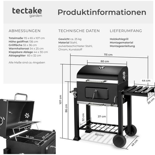 Holzkohlegrill Florian 115 x 65 x 107 cm