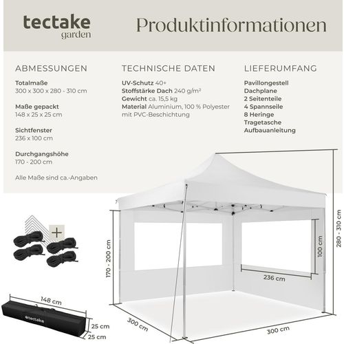 Pavillon Olivia 3 x 3 m, mit Aluminiumgestell