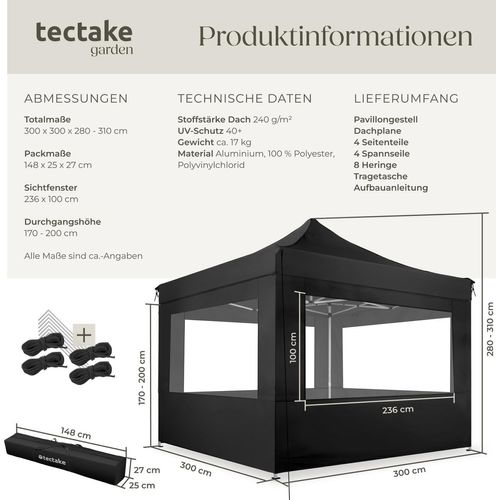 Pavillon Olivia 3 x 3 m, mit Aluminiumgestell
