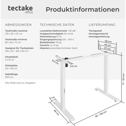 Tischgestell Yannick 85 - 129 x 65 x 71 - 121 cm