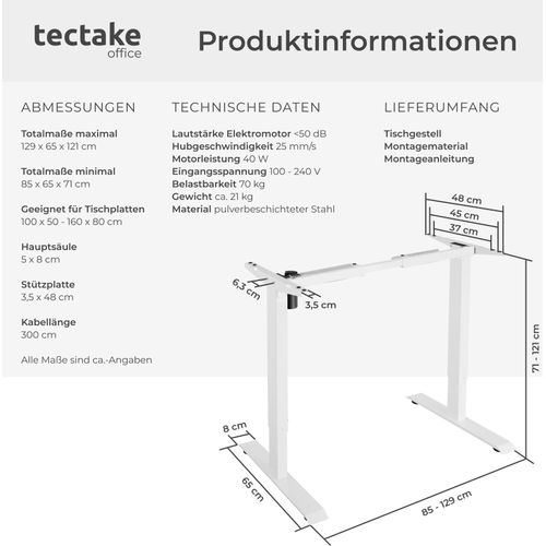 Tischgestell Piotr 85 - 129 x 65 x 71 - 121 cm