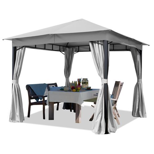 Gartenpavillon 3x3 m ca. 180g/m² Dachplane Pavillon mit 4 Seitenteilen grau
