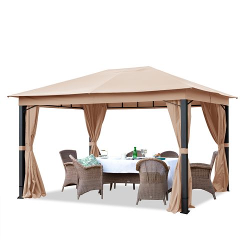 Gartenpavillon 3x4 m ALU Premium ca 220g/m² Dachplane wasserdichter Pavillon mit 4 Seitenteilen Gartenzelt in Cappuccino
