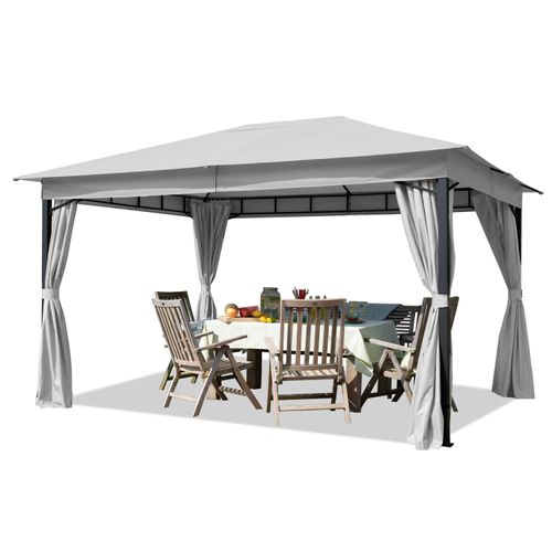 Gartenpavillon 3x4 m ca. 180g/m² Dachplane wasserdicht Pavillon mit 4 Seitenteilen grau