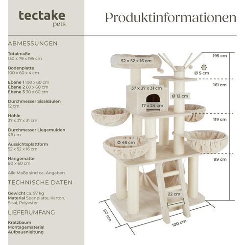 Kratzbaum Gismo 195 cm inklusive Treppe, 4 Spielbällen und Kippschutz