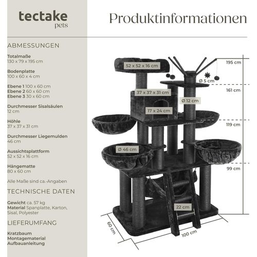 Kratzbaum Gismo 195 cm inklusive Treppe, 4 Spielbällen und Kippschutz