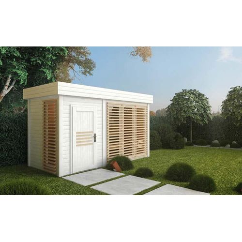 FinnTherm Gartensauna Azalia Gartensauna 2 Sitzbänke aus Holz, Sauna mit 40 mm Wandstärke, Außensauna mit Montagematerial