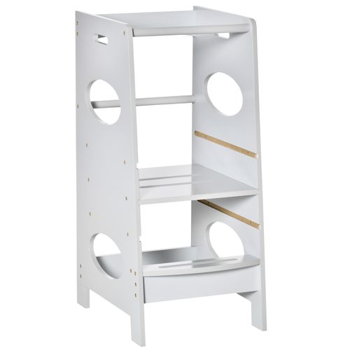 HOMCOM Lernturm Tritthocker Schemel Stehender mit 3 Stufen Pyramiden-Struktur Sicherheit Bad Schlafzimmer Küche MDF Grau 40 x 50 x 90 cm