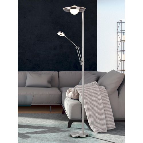 LED Deckenfluter mit Leselampe Silber verstellbar dimmbar Stehlampen Wohnzimmer