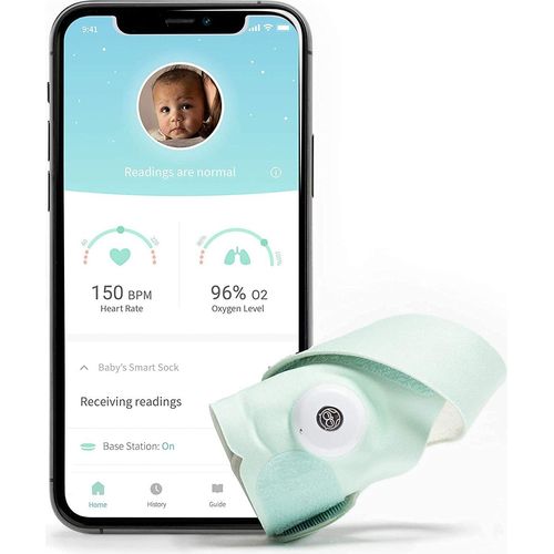 Owlet Smart Sock Babyphone - Baby-Socke mit Pulsoximeter Funktion - Überwachung von Puls, Herzfrequenz und Sauerstoff - Anzeige in Basisstation und App, Mintgrün