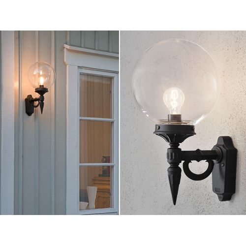 LED Außenwandleuchte mit Glaskugel, Fassadenbeleuchtung, Hausbeleuchtung Schwarz