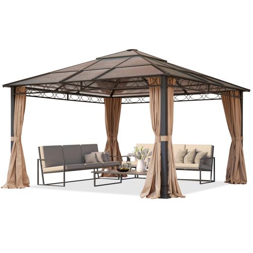 Gartenpavillon 4x4 m wasserdicht ALU Deluxe Pavillon mit 4 Seitenteilen Hardtop Dach