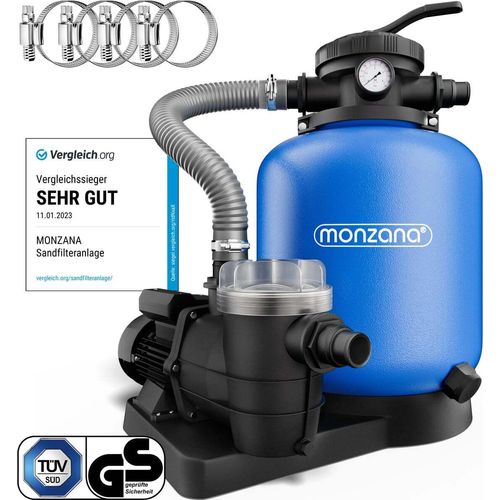 MONZANA® Sandfilteranlage 13.200L/h bis 58.000L Pool Vorfilter 7-Wege-Ventil 600W 30L Tank 2in1 Adapter Ø32-38mm Filteranlage Poolfilter Sandfilter