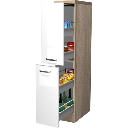 Demi Apothekerschrank Küche - 30 cm breit - Hochglanz Weiß Sonoma Eiche – Valencia
