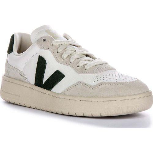 Damen Sneaker aus Leder Veja V 90 mit seitlichem OT Lederlogo und Wildlederpanel in Weiß Grün – undefined / Weiß Grün