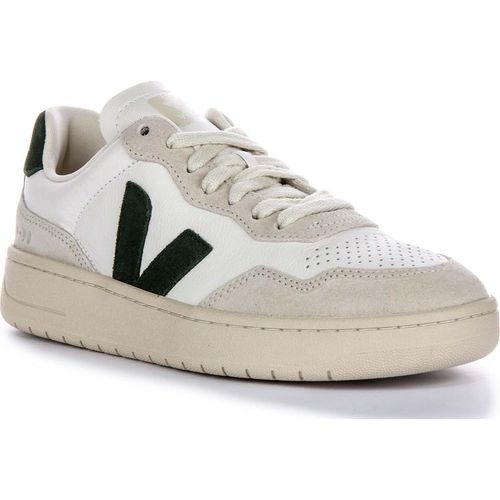 Damen Sneaker aus Leder Veja V 90 mit seitlichem OT Lederlogo und Wildlederpanel in Weiß Grün – 5 Großbritannien - 38 EU - 7 US / Weiß Grün