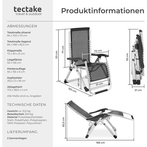 Sonnenliege Cloud klappbar 84 x 168 x 82,5 cm, mit Ablagetisch