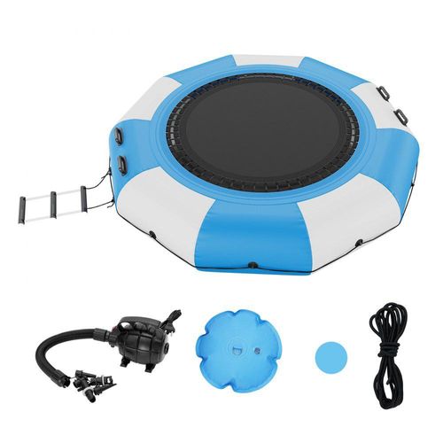 Aufblasbares Wassertrampolin m.Leiter - Wasserd., Abriebfest - Wassertrampolin 3,05m² Sprungfläche - Sprungplattform Pool Trampolin - Blau/Weiß 185kg Tragkraft