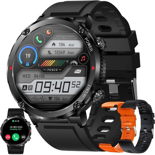 Herren Smartwatch mit Telefonfunktion 1,6 Zoll Touchscreen Tracker 22 Sportmodi 600 mAh großer Akku 5ATM wasserdichte Uhr für Android iOS (Schwarz)
