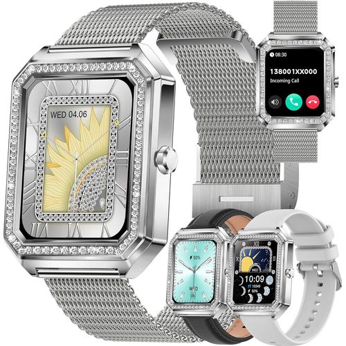 Damen Smartwatch mit Telefonfunktion,1,59 Zoll 123 Sportmodi Aktivitätstracker IP68 Wasserdicht mit Schlafmonitor Schrittzähler iOS Android (Silber)